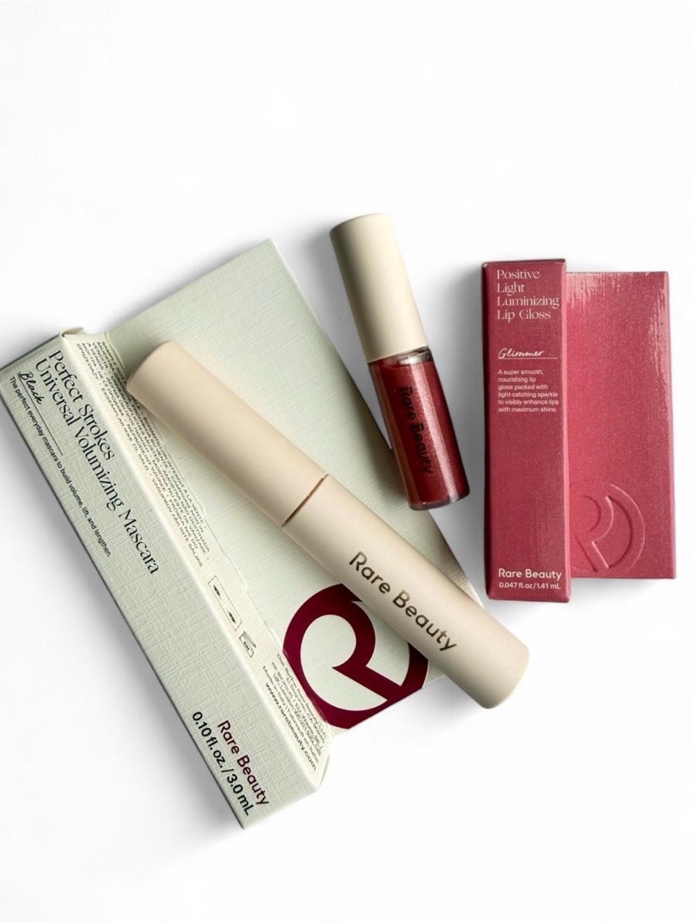 Rare Beauty Mascara and Shimmery Rose Lip Gloss Set - Black Mascara & Rose Gloss